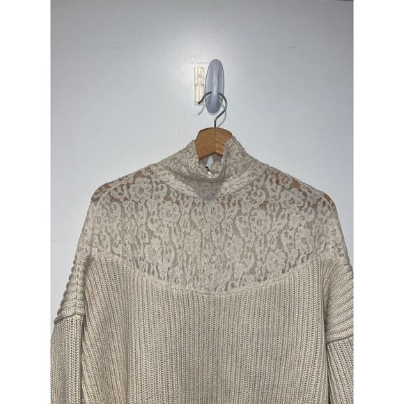 Zara Beige Lace & Knit Pullover Sweater Womens Small Grandmacore - Picture 3 of 9